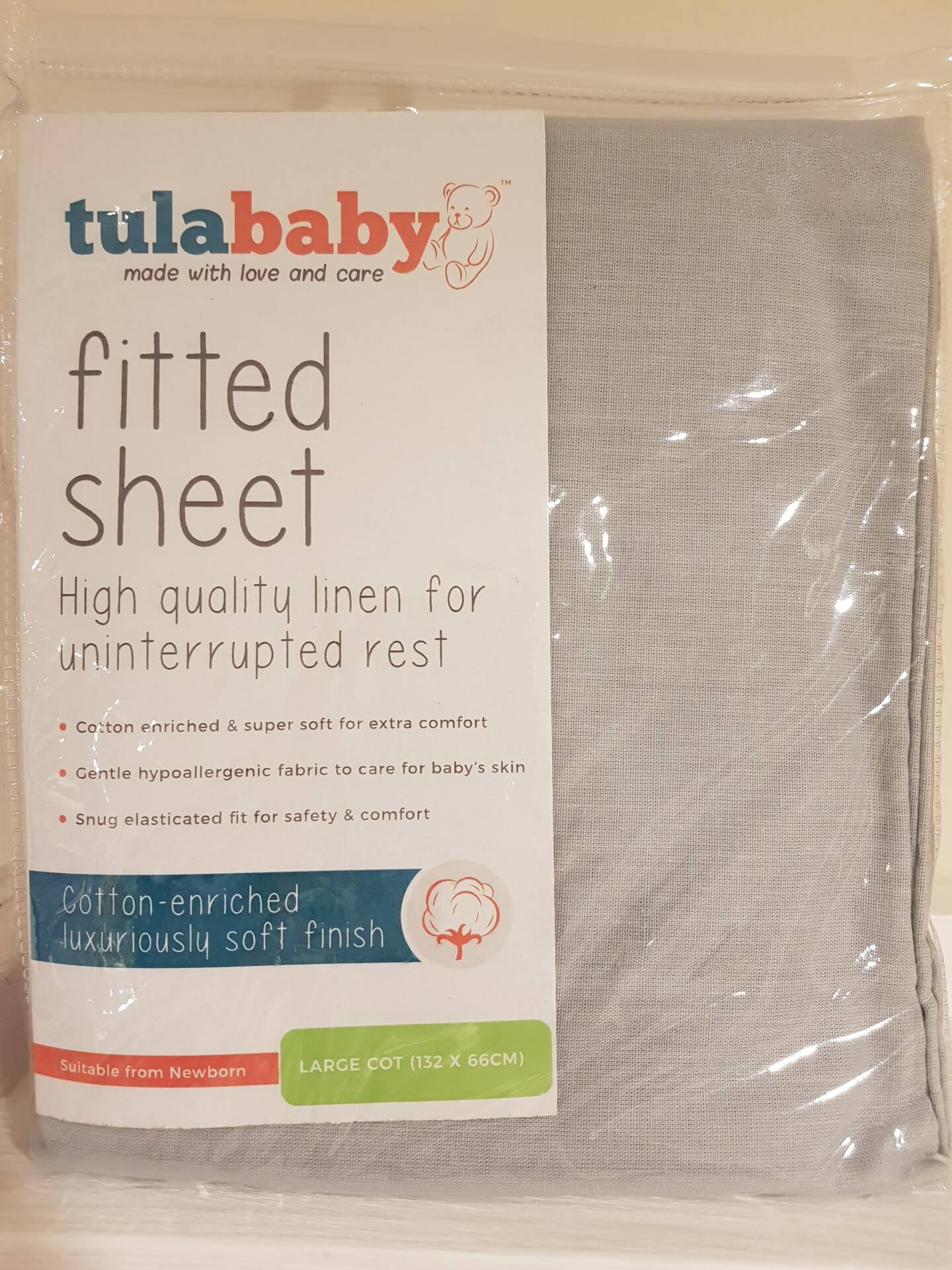 Tula Baby Large Cot Fitted Sheet (Grey)