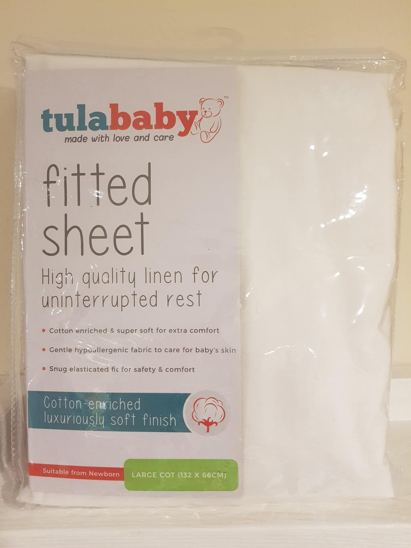 Tula Baby Large Cot Fitted Sheet (White)