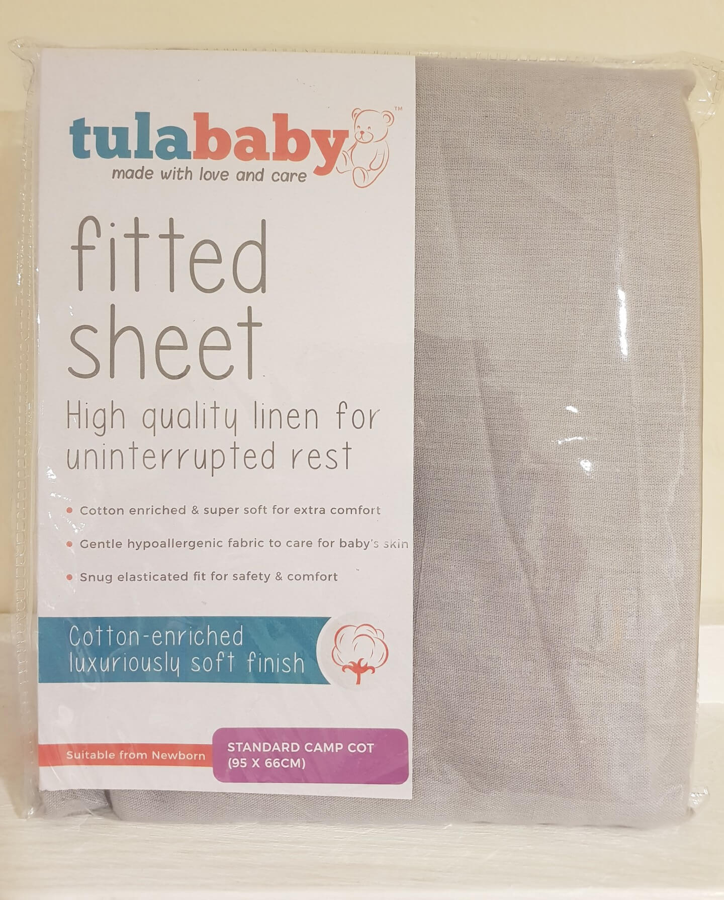 Tula Baby Std Camp Cot Fitted Sheet (Grey)