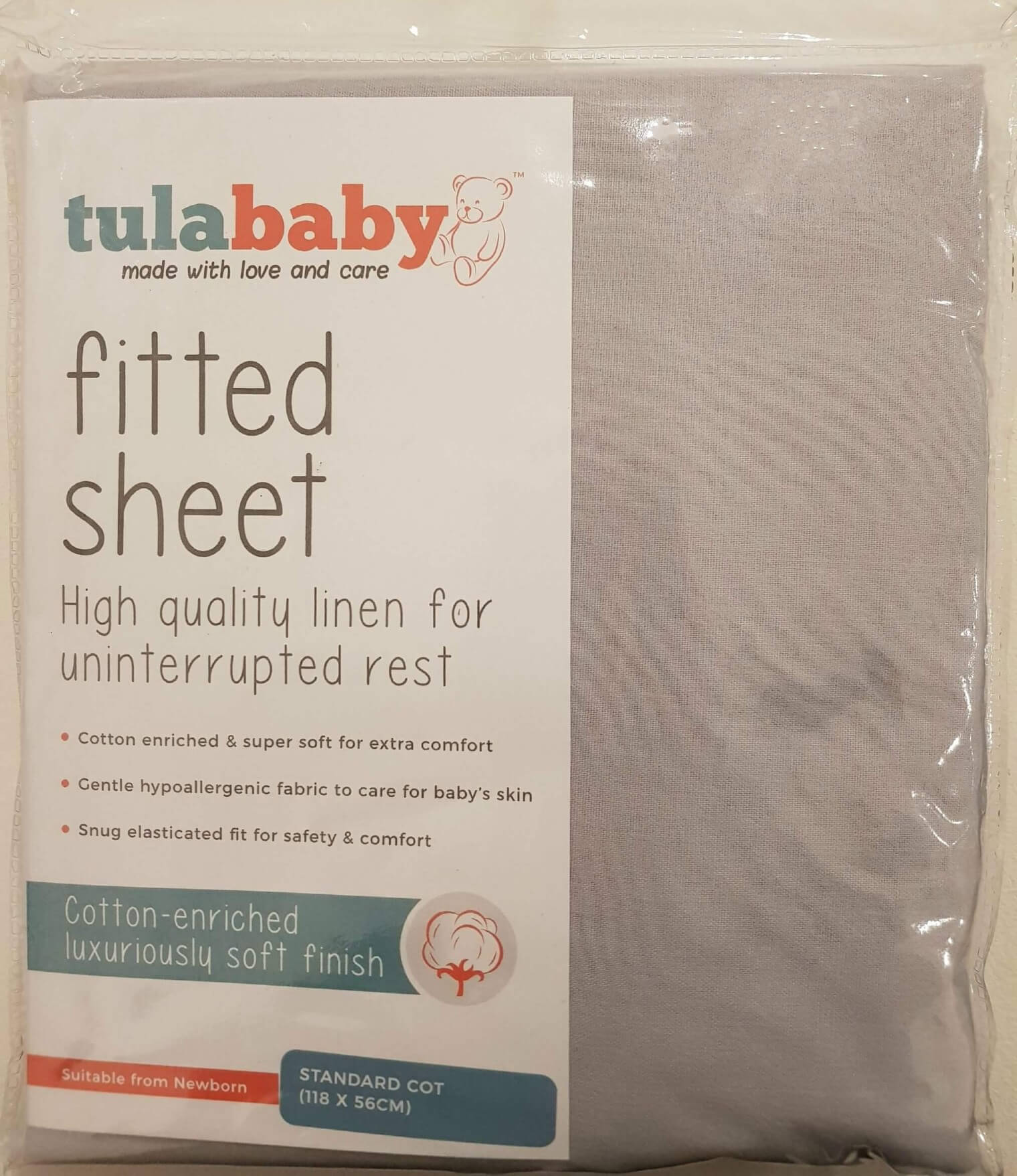 Tula Baby Std Cot Fitted Sheet (Grey)