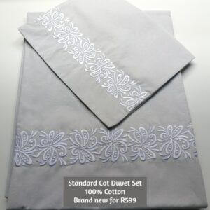 Standard Cot Duvet Set 100% Cotton (grey with white abstract pattern)