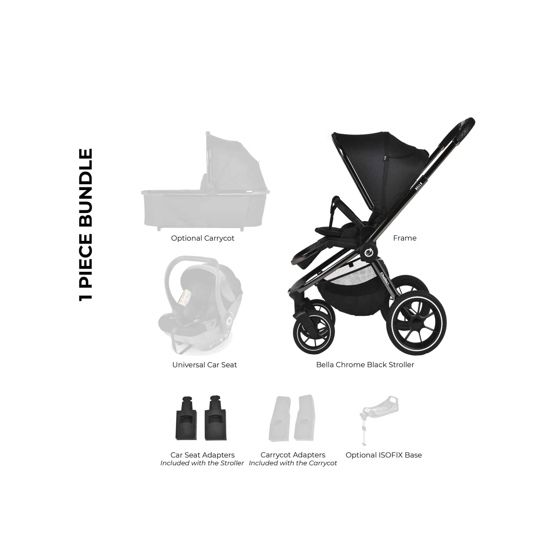 Bella Black Chrome Stroller - Chelino