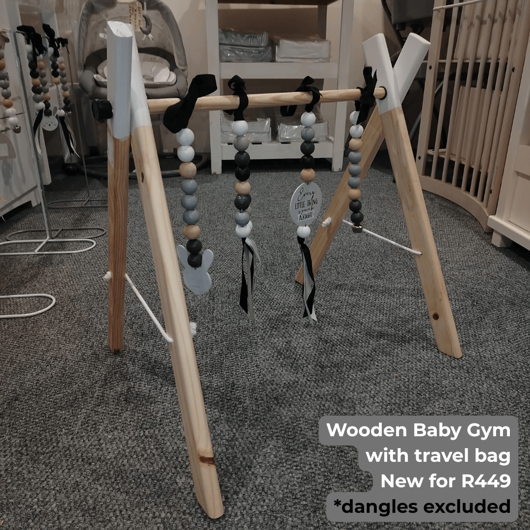 White Wooden Baby Gym with Travel Bag