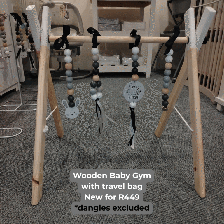 White Wooden Baby Gym with Travel Bag