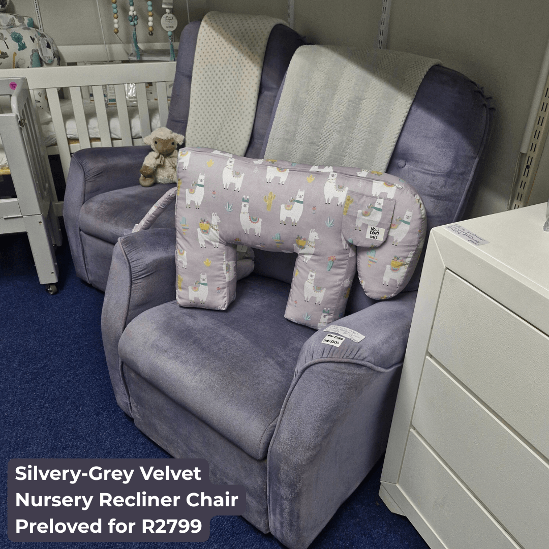 Silvery-Grey Velvet Nursery Recliner Chair Nr1