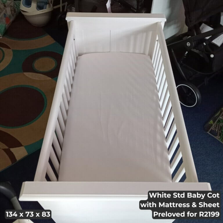 White Std Baby Cot with Mattress & Sheet