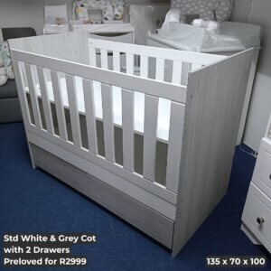 Std White & Grey Cot with 2 Drawers