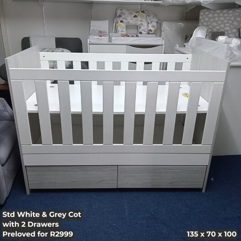Std White & Grey Cot with 2 Drawers