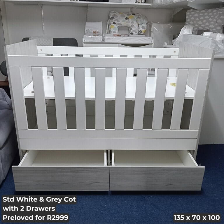 Std White & Grey Cot with 2 Drawers