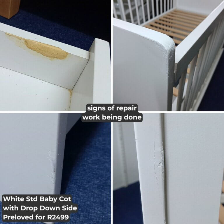 White Std Baby Cot with Drop Down Side